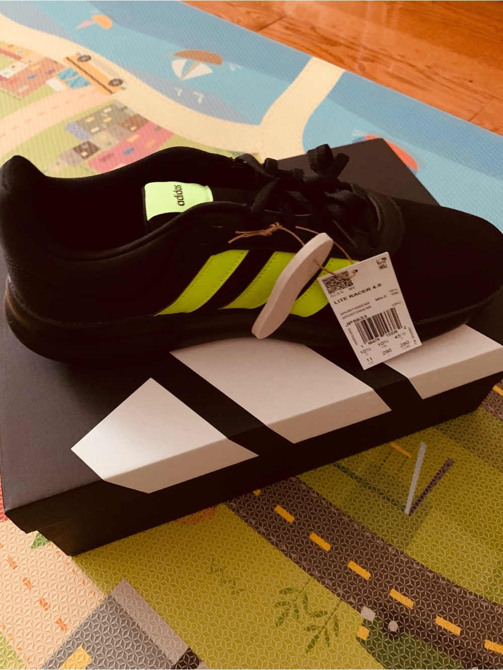 adidas Men’s Black Athletic Shoes with Neon Yellow Stripes